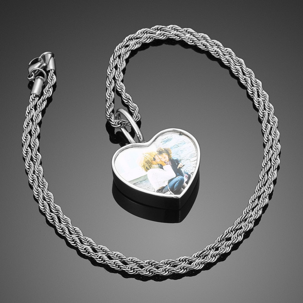 Thick Custom Heart Photo Pendant - Different Drips