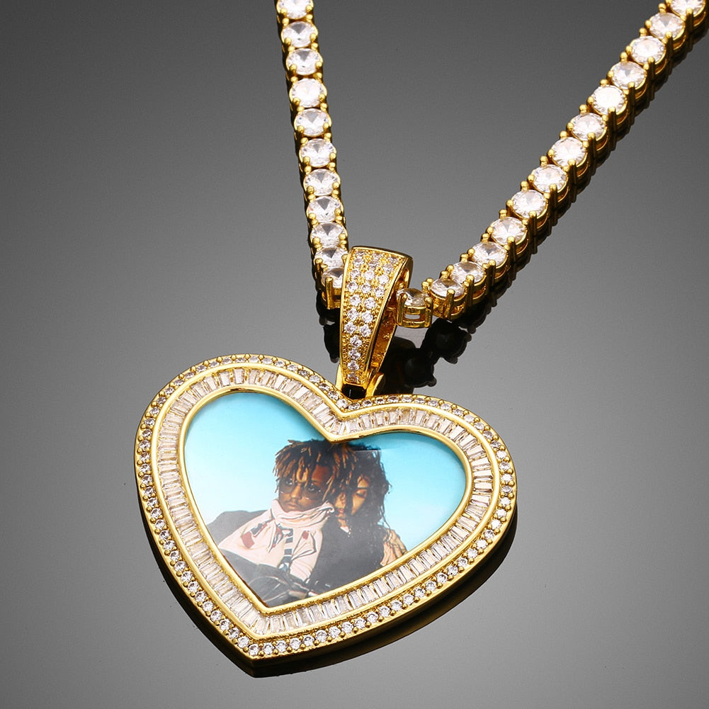 Custom Double Layer Baguette Photo Pendant - Different Drips