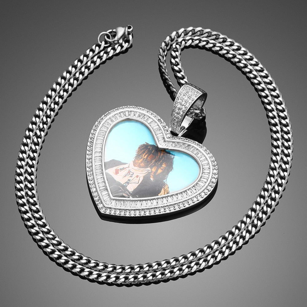 Custom Double Layer Baguette Photo Pendant - Different Drips