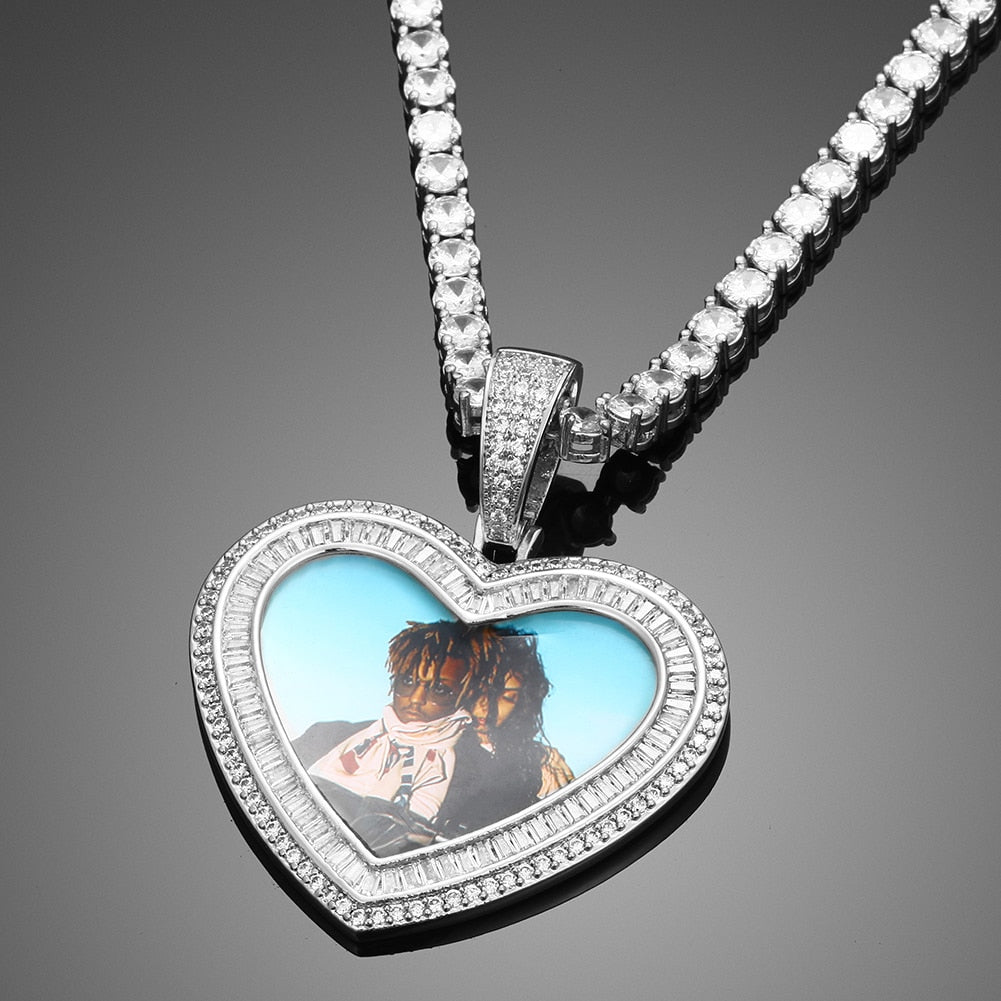 Custom Double Layer Baguette Photo Pendant - Different Drips