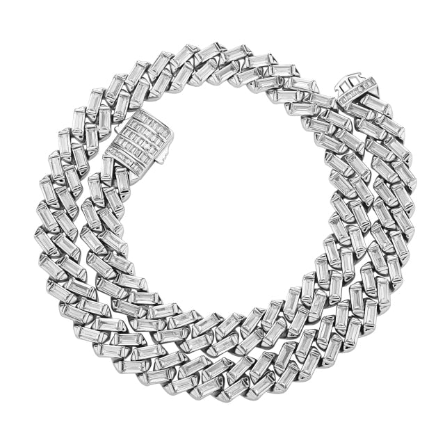 12mm Baguette Prong Cuban Chain - Different Drips