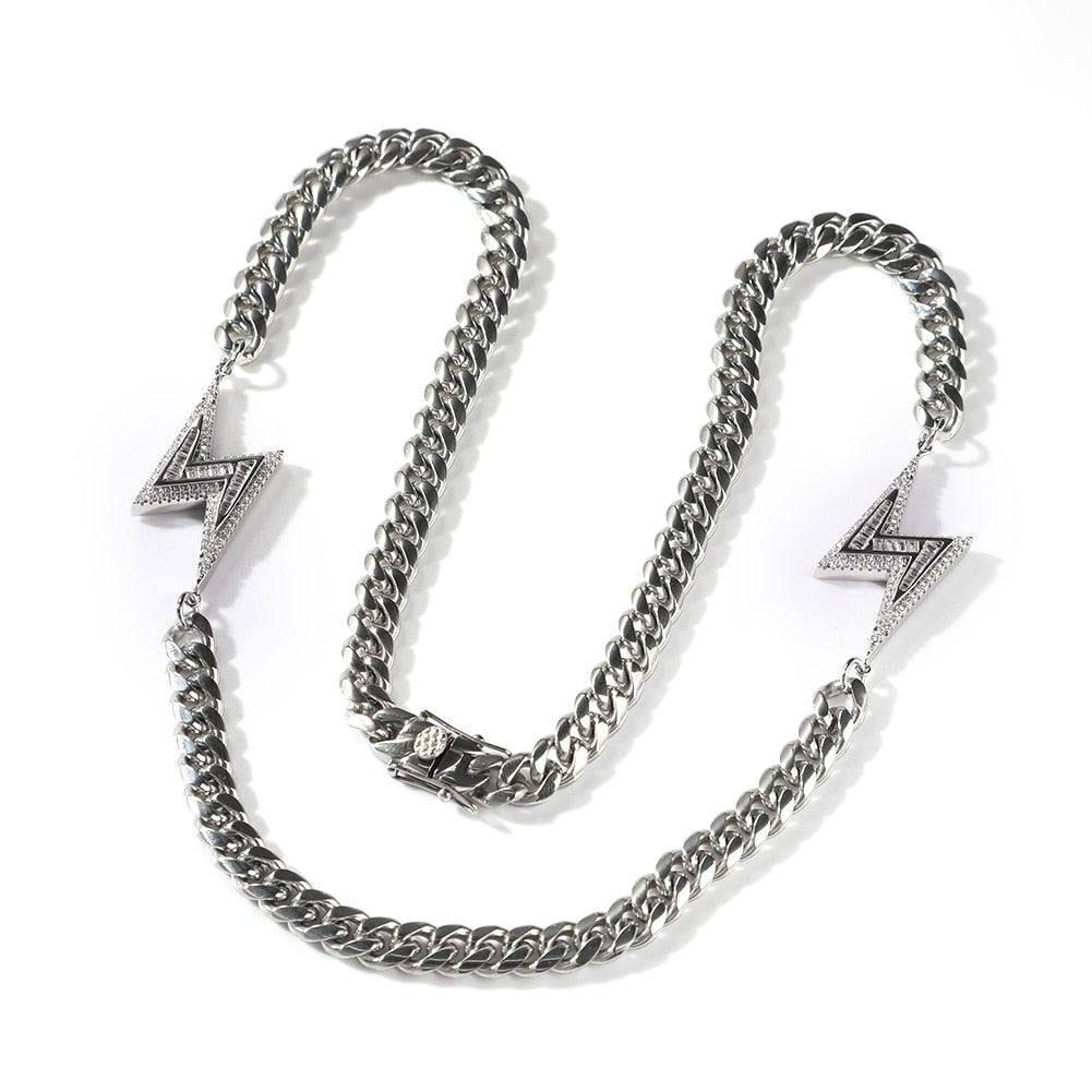 8mm White Gold Lightning Bolt Necklace - Different Drips