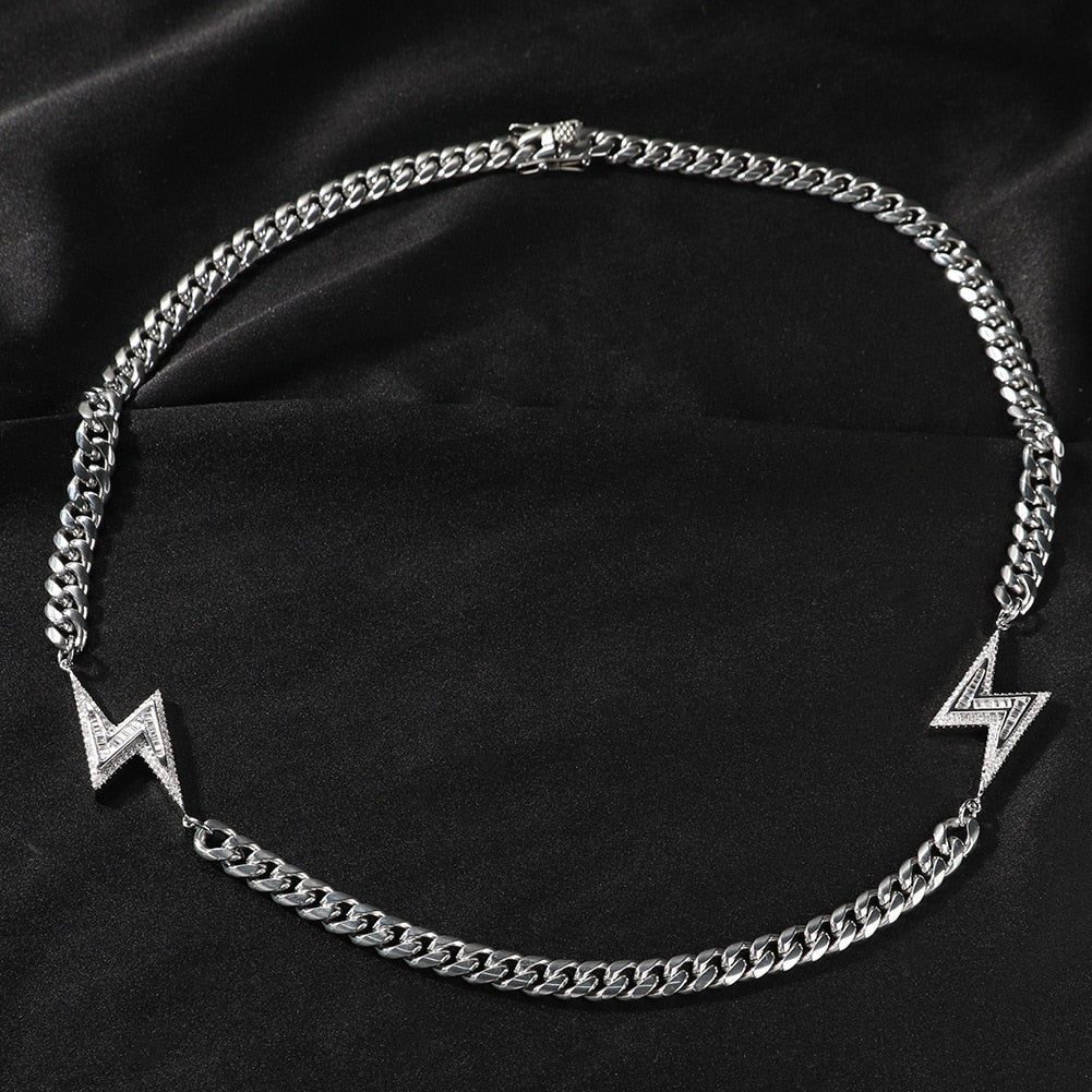 8mm White Gold Lightning Bolt Necklace - Different Drips