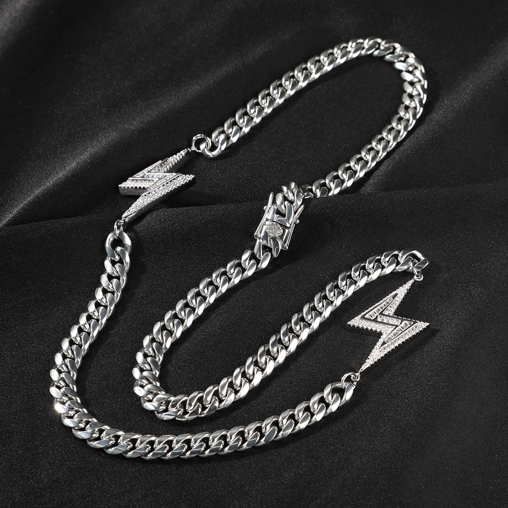 8mm White Gold Lightning Bolt Necklace - Different Drips