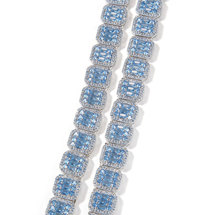 13mm Blue Baguette Tennis Chain in White Gold - Different Drips