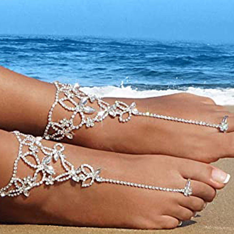 Clustered Butterfly Toe Ring Anklet Set - Different Drips