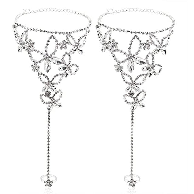 Clustered Butterfly Toe Ring Anklet Set - Different Drips