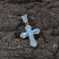 Thumbnail for Iced Sky Blue Cross Pendant - Different Drips
