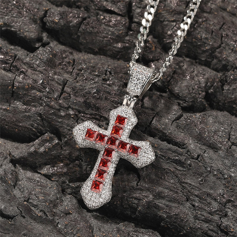 Iced Sky Blue Cross Pendant - Different Drips