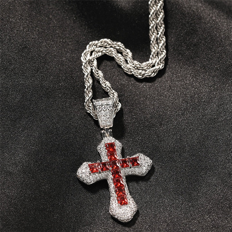 Iced Sky Blue Cross Pendant - Different Drips