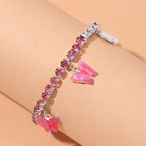 White & Pink Butterfly Tennis Anklet - Different Drips