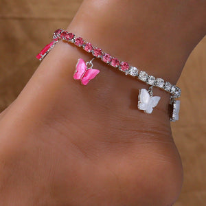 White & Pink Butterfly Tennis Anklet - Different Drips