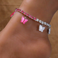 Thumbnail for White & Pink Butterfly Tennis Anklet - Different Drips