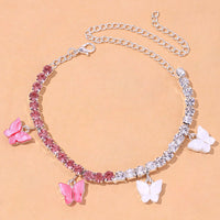 Thumbnail for White & Pink Butterfly Tennis Anklet - Different Drips