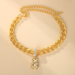 Cuban Teddy Bear Anklet in Yellow Gold - Different Drips