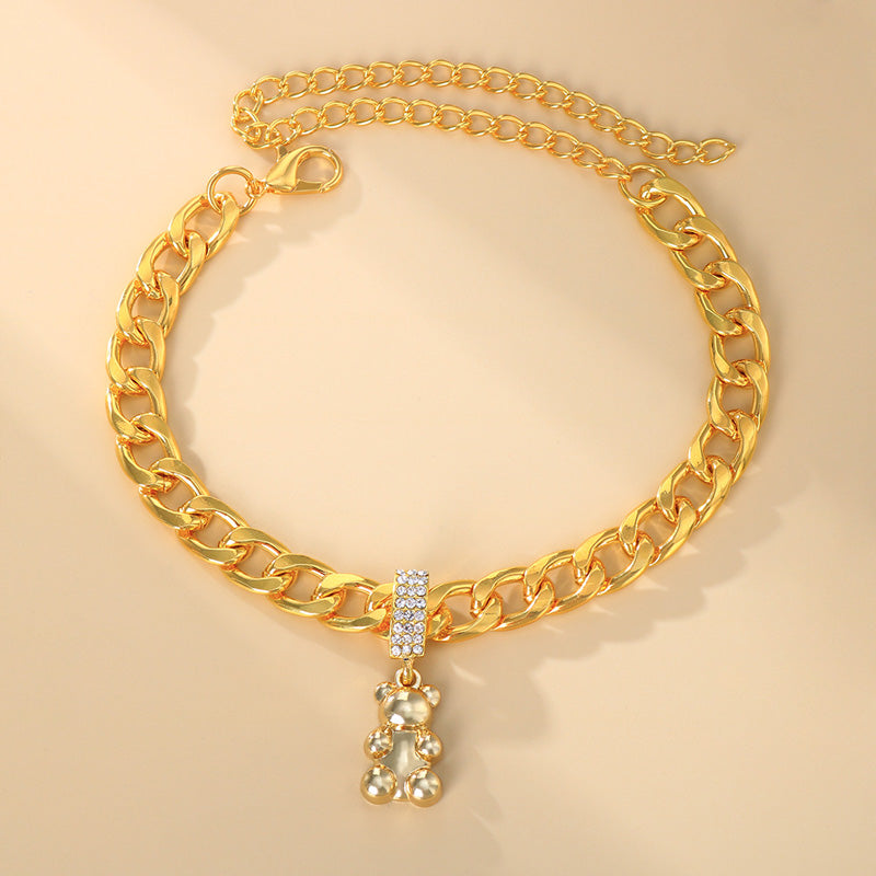 Cuban Teddy Bear Anklet in Yellow Gold - Different Drips