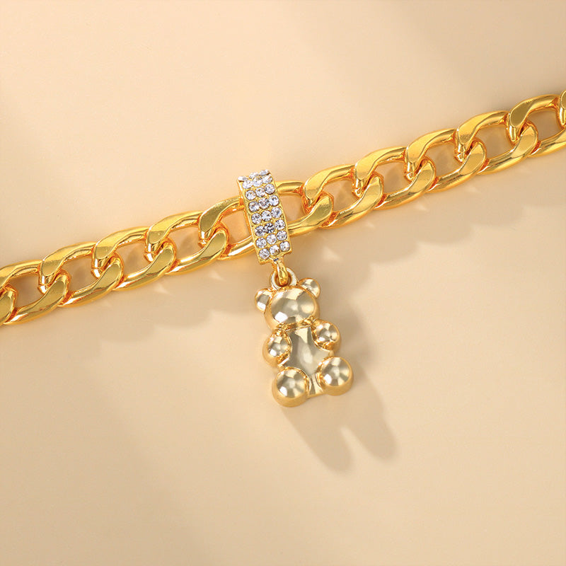 Cuban Teddy Bear Anklet in Yellow Gold - Different Drips