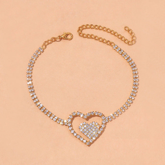 Double Heart Tennis Anklet - Different Drips