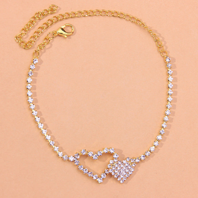 Double Heart Tennis Anklet - Different Drips
