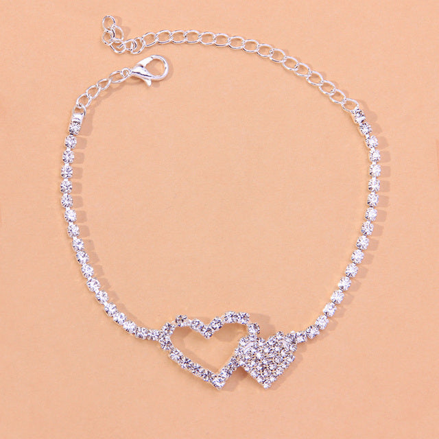 Double Heart Tennis Anklet - Different Drips