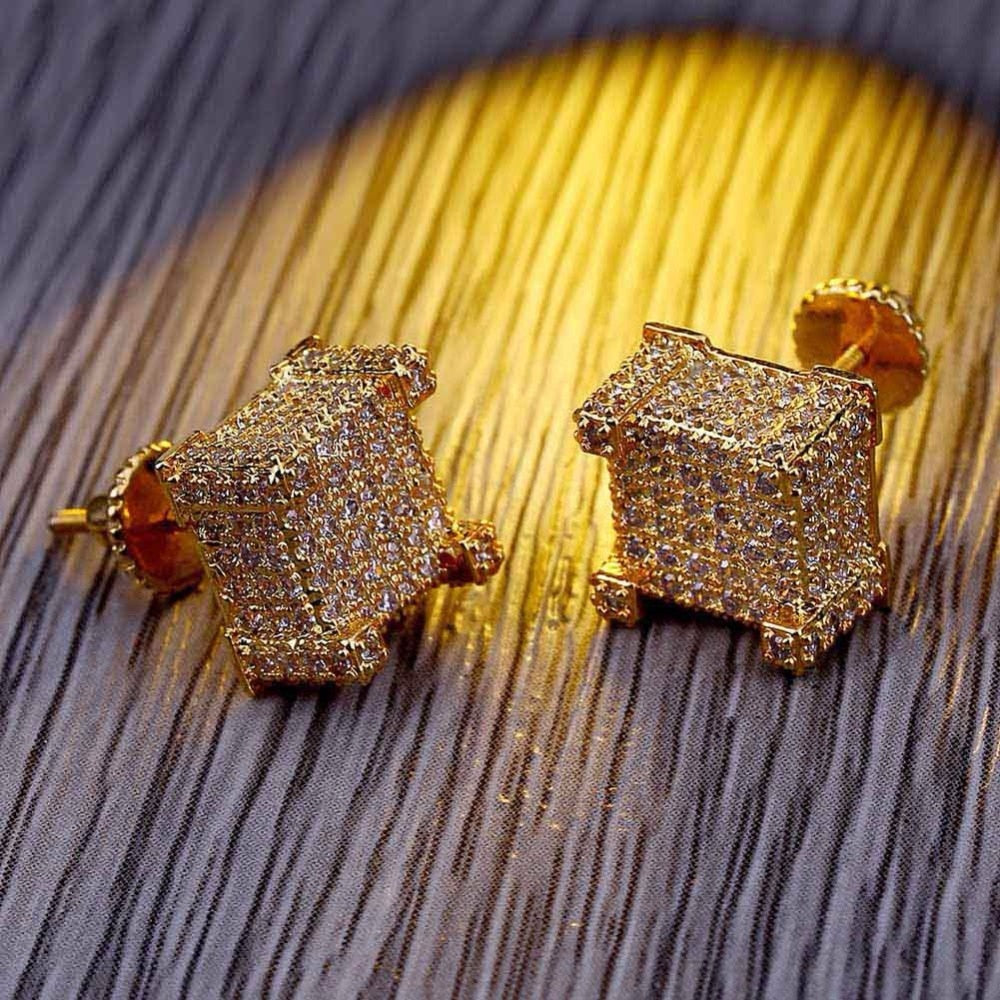 10mm Square Paved Diamond Stud Earrings - Different Drips