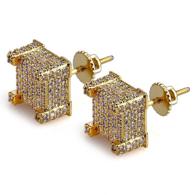 10mm Square Paved Diamond Stud Earrings - Different Drips