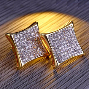 16mm Yellow Gold Square Cut Earrings - Different Drips