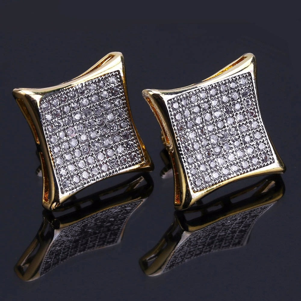 16mm Yellow Gold Square Cut Earrings - Different Drips