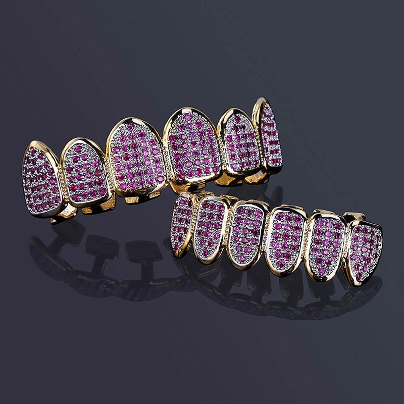 Purple Iced Out Gold Grillz - Different Drips