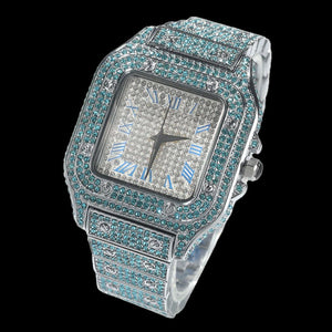 Iced Square Cut Roman Numeral Watch - Different Drips