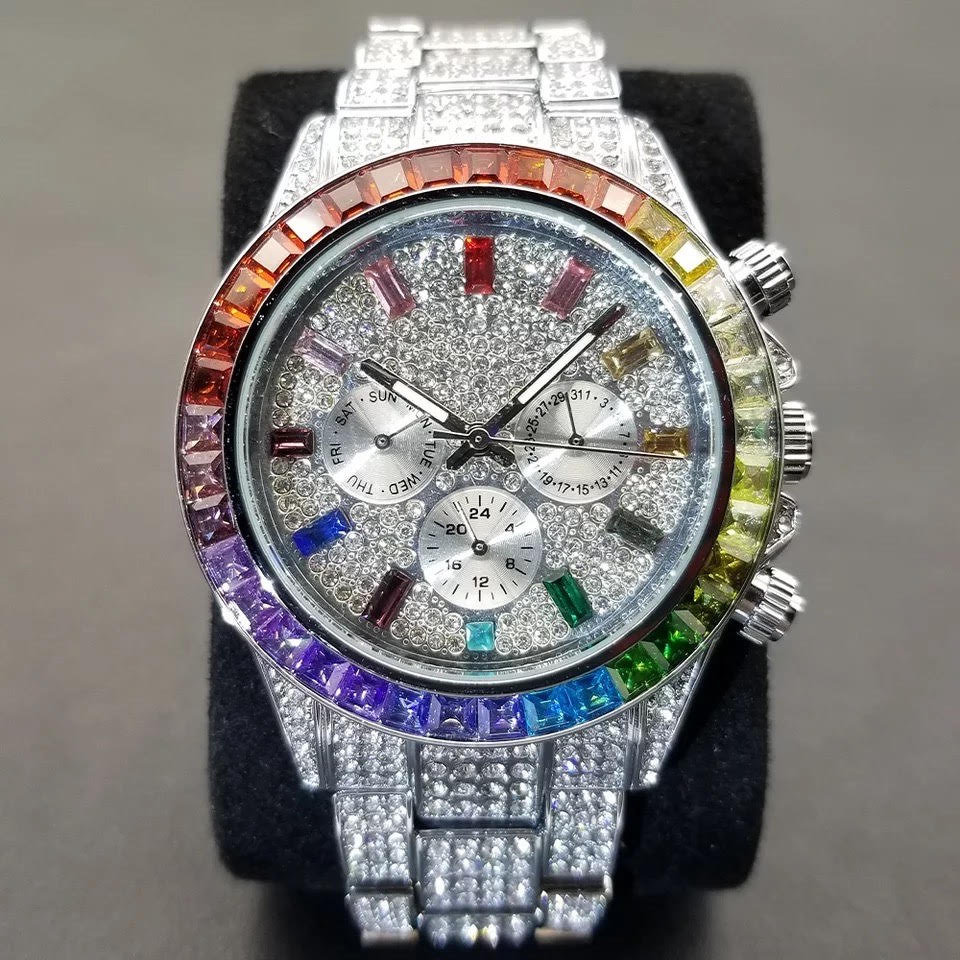 Iced Multi-Color Baguette Chronograph Watch - Different Drips